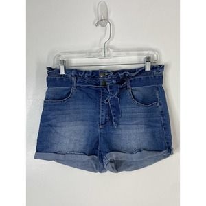 Blue Spice Medium Wash Denim Paper Bag Shorts Jeans Juniors Size 9 Tie Waist